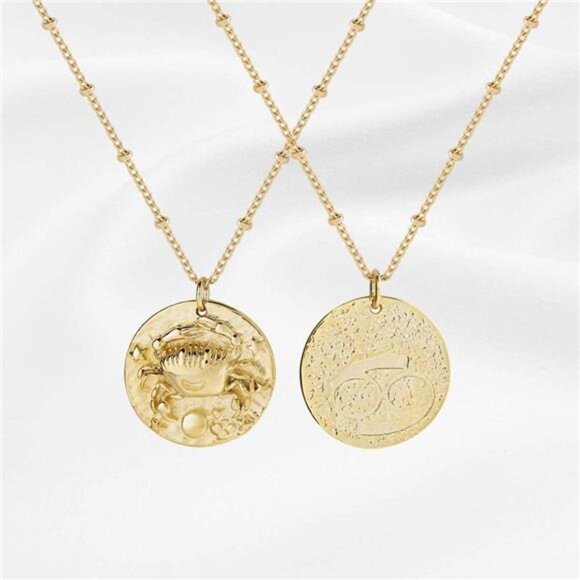 Zodiac Coin Embossed Choker Necklace Disc 12 Constellation Astrology Horoscope - Picture 2 of 7